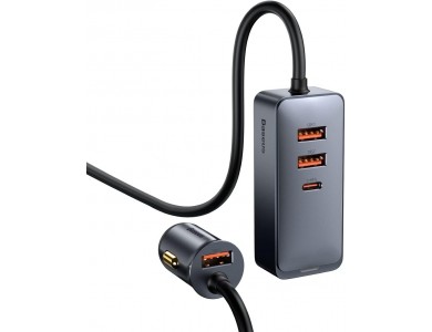 Baseus Φορτιστής Αυτοκινήτου 120W με 3xUSB-A, 1xUSB-C & Καλώδιο 1.5μ, Γκρί