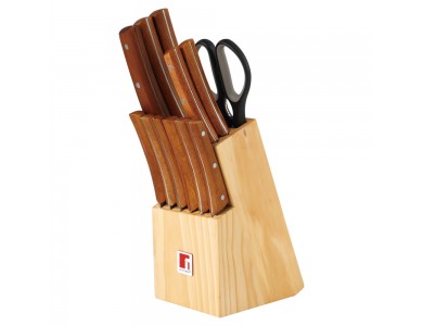Bergner Nature Knives with Wooden Base and Stainless Steel Blade, Set of 12