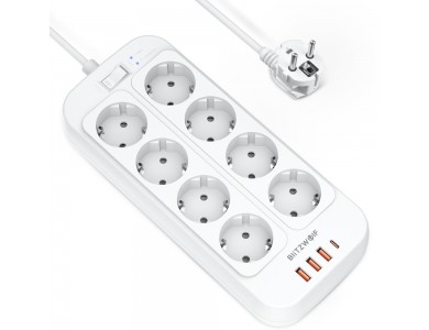 Blitzwolf BW-PC2 8-outlet Power Strip, 6-Slot Security Multiplexer & 3*USB-A + 1*USB-C with 2M Cable
