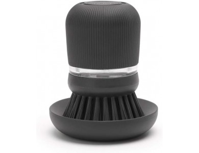 Brabantia Dish Brush, Dish Cleaning Brush with Liquid Soap Container, Dark Grey