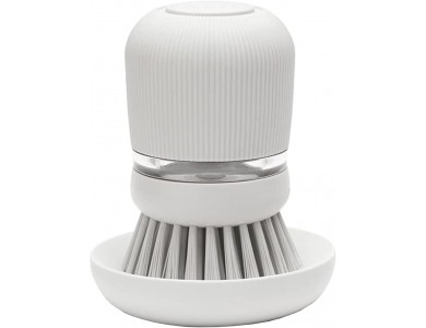 Brabantia Dish Brush, Dish Cleaning Brush with Liquid Soap Container, Light Gray