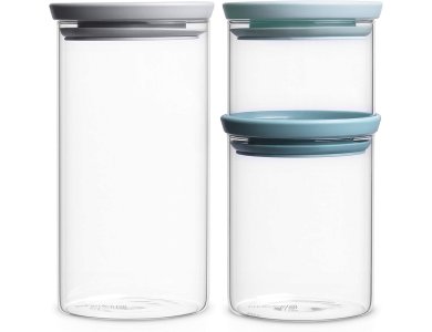 Brabantia Glass Stackable Jars, Γυάλινα Δοχεία Τροφίμων για Αεροστεγή Αποθήκευση, σε διάφορα μεγέθη (Σετ των 3)