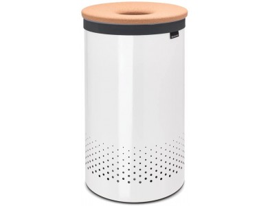 Brabantia Laundry Bin Cork Lid, with Removable Fabric Lining & Ventilation 30x30x63 35L, White