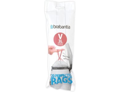 Brabantia PerfectFit Bags, High Quality Thick Plastic Trash Bags 3lt (Size V), 20pcs