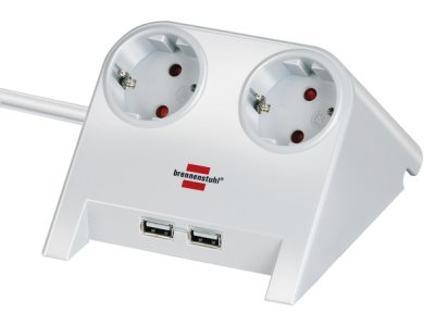 Brennenstuhl Desktop-Power 2-outlet Extension socket, Πολύπριζο Corner με 2*USB Charging Ports, 1.8M Καλώδιο, Λευκό