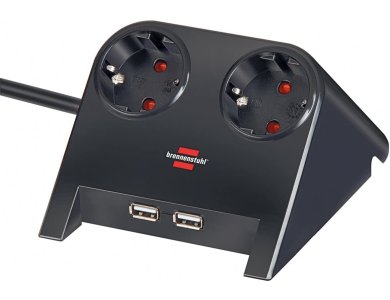 Brennenstuhl Desktop-Power 2-outlet Extension socket, Corner with 2*USB Charging Ports, 1.8M Cable, Black