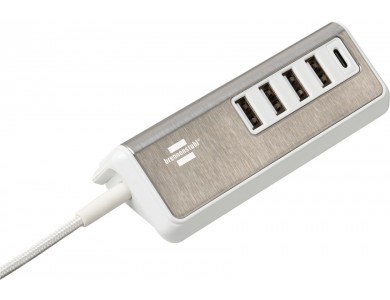 Brennenstuhl Estilo 5-outlet Multiple Port PD USB Charger, Φορτιστής πρίζας 4-θυρών 41W με Power Delivery, 1.5M Καλώδιο, Inox