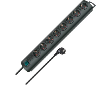 Brennenstuhl Primera 8-outlet Extension socket, with Sockets 90° & 2M Cable, Black