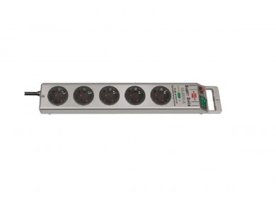 Brennenstuhl Super-Solid 5-outlet Extension Strip, Power Strip & Switched Extension, 13,500 A Fuse & 2.5m. Cable, Silver