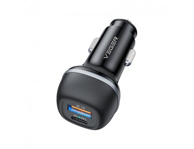 Veger CC62-1A1C Car Charger 51W Power Delivery, QC, with USB-A & USB-C Ports - Black