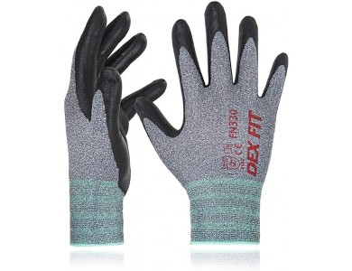 DEX FIT Work Gloves FN330, Γάντια Εργασίας Νιτριλίου με Power Grip και Smart Touch για Χρήση με Οθόνες Αφής, Σετ 3 Ζεύγη, L