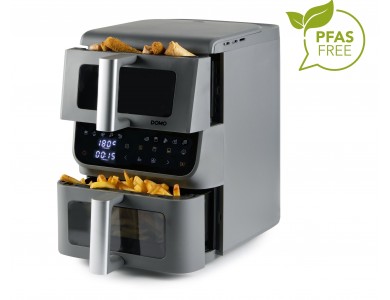 DOMO Double Fry Zone Air Fryer, Κάθετη Φριτέζα Αέρος με 2 Κάδους (3.5lt + 6.5lt), 2 Heating Elements & Οθόνη Αφής, PFAS-free