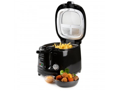 DOMO Deep Fryer B-Smart, Oil Fryer with Cooking Control Glass, Removable 2.5lt Bucket & Lid, Black