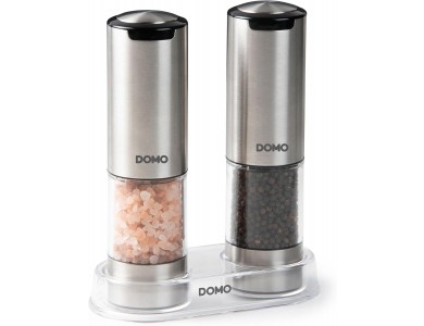 DOMO Electric Salt and Pepper Mills Set Grinder, Rechargeable Salt & Pepper Mill with LED Light, Set of 2