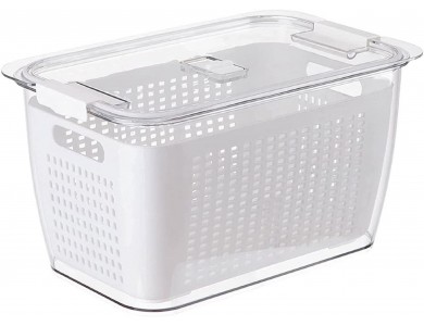 AJ Refrigerator Drain Basket, Δοχείο Αποθήκευσης Ψυγείου για Φρούτα & Λαχανικά Με Αποσπώμενο Σουρωτήρι , White