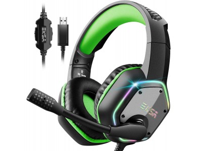 EKSA E1000 RGB Gaming Headset 7.1 Surround Sound & Noise-cancelling Microphone (PC / PS4 / PS5 / Xbox / Switch / Mac), Green