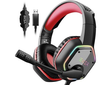 EKSA E1000 RGB Gaming Headset 7.1 Surround Sound & Noise-cancelling Microphone (PC / PS4 / PS5 / Xbox / Switch / Mac), Red