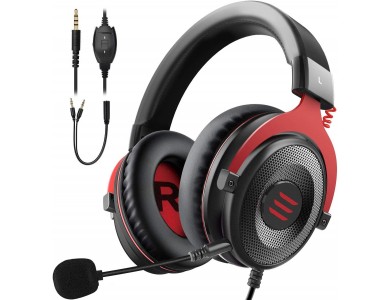 EKSA E900 Gaming Headset 7.1 Surround Sound & In-line Noise-cancelling Mic (PC / PS4 / PS5 / Xbox / ect.), Black / Red