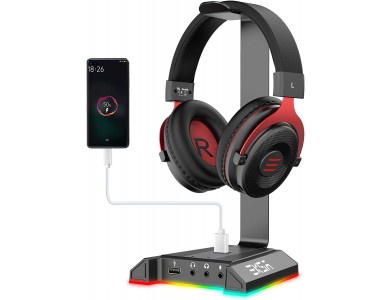 EKSA W1 Multi Function Headphone Stand & Hanger RGB, for Headset 2*USB Hub + 3*AUX