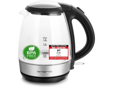 Emerio Glass Kettle, Kettle with Interior LED, Stainless Steel base & Glass Jug 1,2L