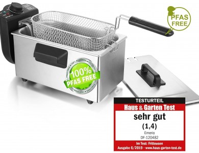 Emerio Φριτέζα Λαδιού από Ανοξείδωτο Ατσάλι BPA & PFAS free, με Αποσπώμενο Κάδο 3lt & Καπάκι, Ασημί