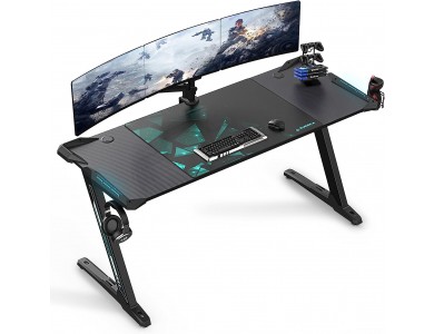 Eureka Ergonomic Z60 Gaming Desk with Led Lights, Carbon Fiber with RGB, Black