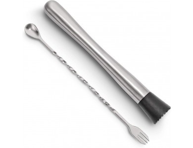 Forneed Cocktail Muddler and Mixing Spoon 25cm, Σετ Γουδοχέρι Μπαρ και Αναδευτήρας Κοκτέιλ από Ανοξείδωτο Ατσάλι