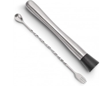 Forneed Cocktail Muddler and Mixing Spoon 25cm, Stainless Steel Bar Muddler and Cocktail Stirrer Set