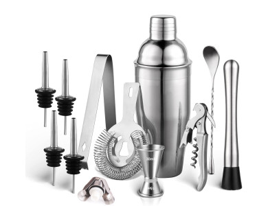 Forneed Cocktail Set 12pcs, Stainless Steel with 750ml Shaker, Ice Silver