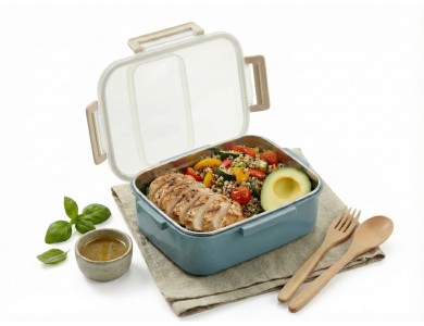 AJ Lunch Box, 2-Seater Insulated Stainless Steel Food Container, 18x12.5x7.5, Blue/Petrol