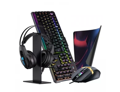 Onikuma 5-in-1 RGB Combo Gaming Keyboard and Optical Mouse, Keyboard + Mouse + Headset + Mouse Pad + Headset Base