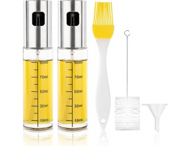 Hotder 2Pack Oil Sprayer for Cooking 100ml, Δοχείο Λαδιού Σπρέι Γυάλινο, Σετ των 2τμχ με Πινέλο, Βούρτσα Καθαρισμού & Χωνί