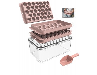 AJ 2-Pack Ice Cube Tray With Lid & Bin, 33 Ice Trays, Set of 2pcs, with Lid and Scoop, Pink