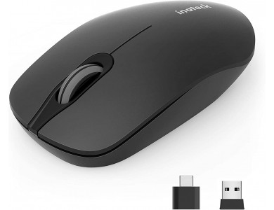 Inateck Wireless Optical Mouse, Silent 1500 DPI With USB-A & USB-C Dongle, Black