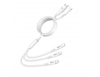 KLGO S-665 Two-Drag Three Καλώδιο 1.2μ, Διπλό Type-C & USB-A σε Type-C & Lightning & Micro-USB, White