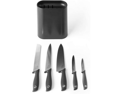 Brabantia Tasty+ Knife Block Plus Knives, Βάση Μαχαιριών & 5 Μαχαίρια - Σετ των 6 Τμχ., Dark Grey