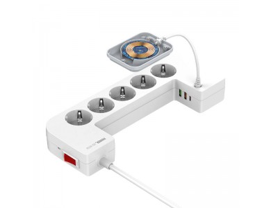 LDNIO SEW5359 5-outlet Extension socket, Πολύπριζο με Διακόπτη, 2*USB-A + 1*USB-C, Κουτί Τοποθέτησης και Ασύρματη Φόρτιση