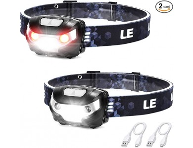 LE Professional LED Headlamp Rechargeable, Επαναφορτιζόμενος Φακός Κεφαλής Super Bright Αδιάβροχος, Σετ των 2
