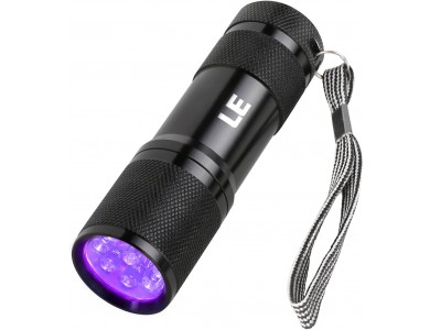 LE UV Blacklight Ultraviolet Torch, 395nm, 9 LED, IPX4 with 3 x AAA Batteries