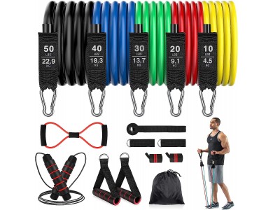 LUCKEA Fitness Set with 5 Strength Straps, Handles, Wristbands, Door Bracket, Rope, Manual & Case