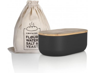Lars Nysom Aegte Bread Box incl. Bread Bag, Bread Board with Bamboo Cutting Surface & Bag, Onyx Black