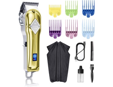 Limural K11G 12 in 1 Hairdresser Set with Wireless Hair Clipper & Accessories, with LED Display, Gold