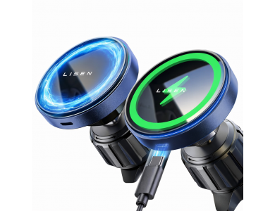 Lisen Magnetic Car Phone Mount & 15W Charger, Βάση Αυτοκινήτου Αεραγωγού με Ασύρματη Φόρτιση συμβατή MagSafe για iPhone, Black