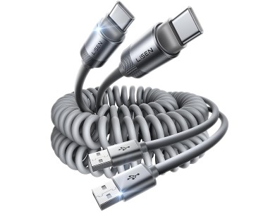 Lisen Spring Cable, Σετ 2 Καλώδια USB-C σε USB-A με Ελατήριο 0.7-1.5μ., Grey