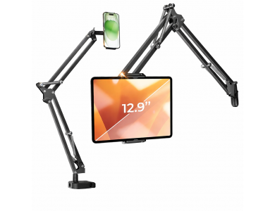 Lisen Ultra Sturdy 360° Ρυθμιζόμενη Βάση, Με Βραχίονα, για τοποθέτηση Κινητού/Tablet 4"-13" Ίντσες, 67cm Ύψος, Black