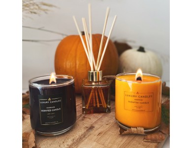 Luxury Candles Pumpkin Pie Set, Perfumed Candle Set in 100 Hour Jar, 500gr & Perfume Jar 100ml Pumpkin Pie Perfume