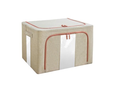 AJ Clothes Storage Organizer Bag 101L, Κουτί Αποθήκευσης Ρούχων με 2 Ανοίγματα/Παράθυρο, 62x43x38cm, Beige