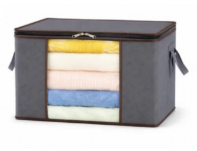 AJ 75L clothes organizer bag, clothes storage box with 2 openings and window, 58x39x33cm, dark gray