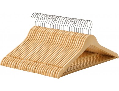 Songmics Clothes Hangers Wooden Set of 30pcs with Rotating Hook, Natural