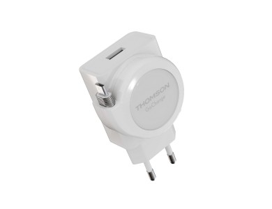 Thomson GoCharge PD 22.5W με Ενσωματωμένο Καλώδιο 90cm & USB-A Θύρα 18W QC3.0, White